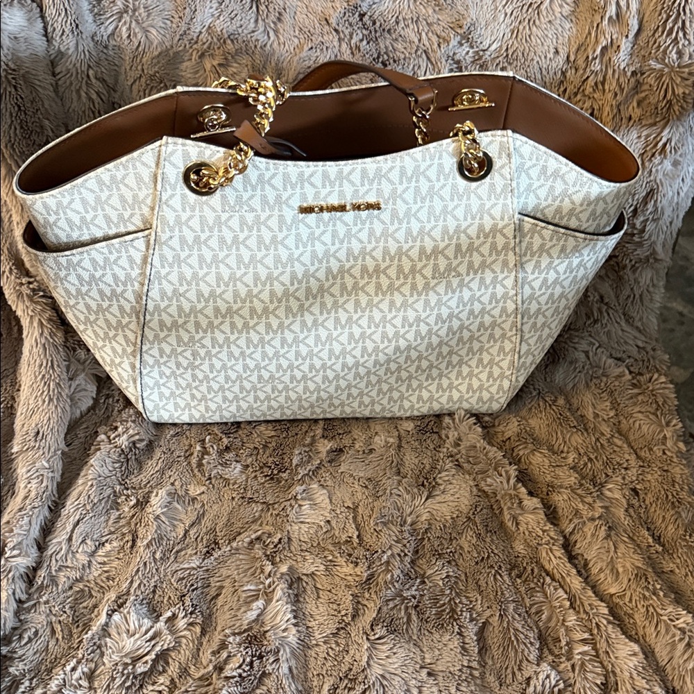 Michael Kors Cream and Brown Tote Bag